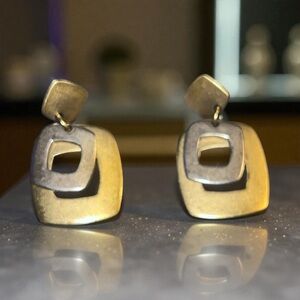 Vintage Premier Design Geometric Gold and Silver Dangle Post Earrings